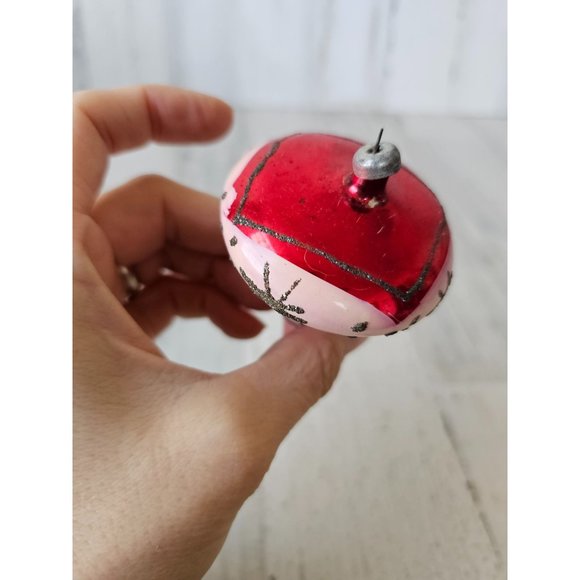 Antique Italy topper glass ornament red metallic glitter unique Xmas tree - Picture 5 of 10